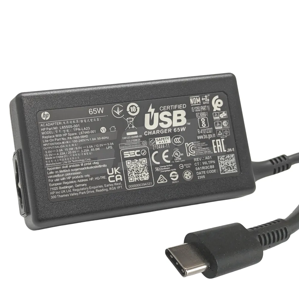 [CH6C] HP 65W USB-C Adapter, PD, Black