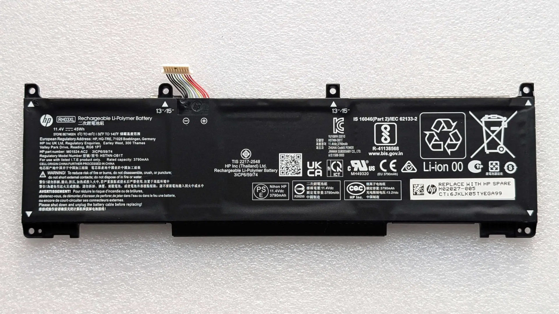 OEM HP RH03XL Battery, 11.4v 45Wh