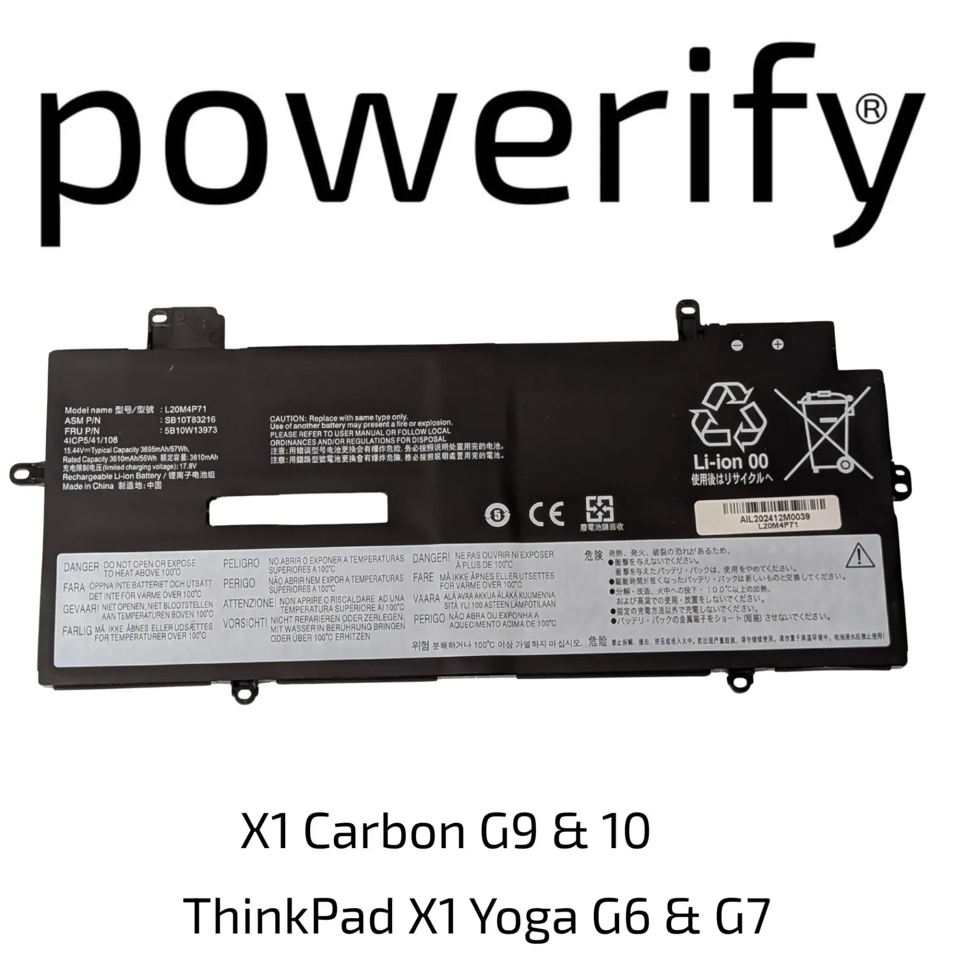 [BLX1G9] Thinkpad X1 Carbon G9 G10, 15.44v, 57Wh, L20M4P71